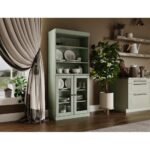 Solid Wood Tall Pantry Cabinet, 32″ W x 71.5″ H – Sage – Clear Glass - Image 4