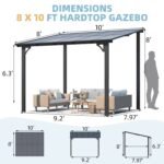 8′ x 10′ Hardtop Gazebo Outdoor Aluminum Pergola For Garden, Patio, Backyard-Gray - Image 2