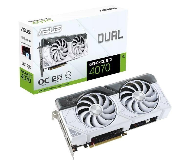 43e33264-2a72-4e4c-8e38-b991950e7657-1.jpg ASUS NVIDIA GeForce RTX 4070 12 GB GDDR6X 192 bit PCIE 4.0 16x 1xHDMI 3xDisplayPort – DUAL-RTX4070-O12G-WHITE - Image 1