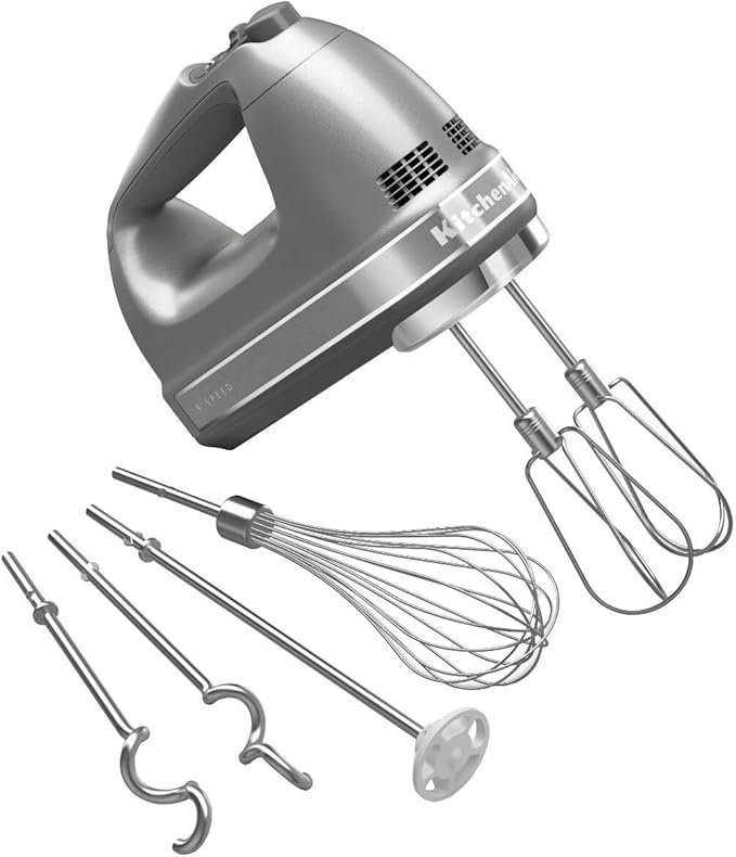 611qXJBeUmL._AC_SX679_-1.jpg KitchenAid 9-Speed Digital Hand Mixer with Turbo Beater II Accessories and Pro Whisk – Contour Silver - Image 1