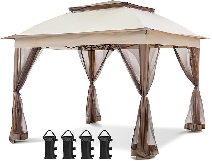616v7-q4gRL._AC_SX679_.jpg COOS BAY 11×11 Pop Up Gazebo with Mesh Netting, Instant Outdoor Canopy Tent, Water Resistant Shelter with UPF 50+ UV Protection, 121 Sq Ft Coverage, Beige - Image 1