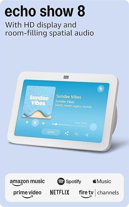 61g8Rq3oyTL._AC_SY679_.jpg Amazon Echo Show 8, With Spatial Audio, Smart Home Hub, ideal for open living spaces, Designed for Alexa+, Glacier White - Image 1