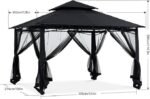 ABCCANOPY Gazebos for Patios 10×12 – Outdoor Steel Frame Gazebo with Mosquito Netting for Lawn Backyard Garden Deck (Black) - Image 3