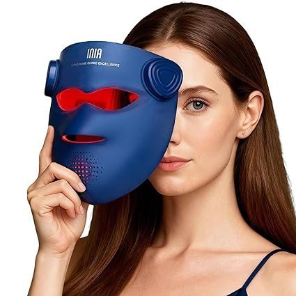 71BEux8AojL._SX425_.jpg INIA Glow 4D Wireless Red Light Therapy Mask for face – Dual NIR, 320 LEDs, 4 Modes, Under-Eye Cooling, Cordless & Rechargeable LED Face Mask for Home & Travel, Skincare Gifts for Women Mom Wife, Blue - Image 1