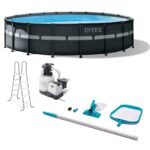Intex Ultra XTR Frame 18-Foot x 52-Inch Above Ground Swimming Pool with Sand Filter Pump, Ladder, Cover, & Maintenance Accessory Kit with Vacuum an…