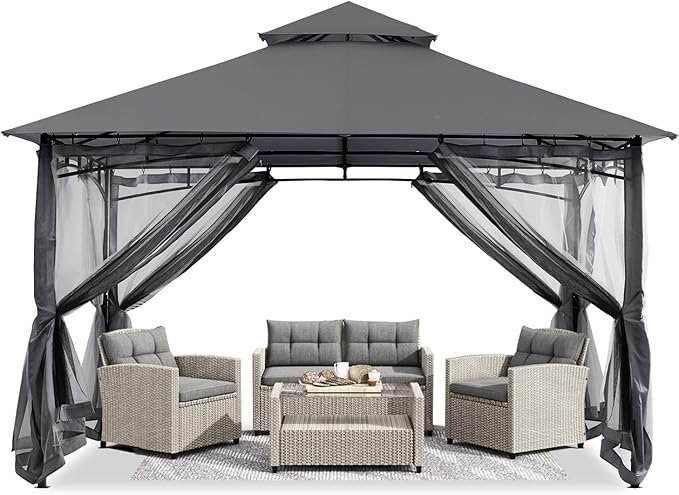 71IOgDAjqJL._AC_SX679_.jpg ABCCANOPY Gazebos for Patios 10×10 – Outdoor Steel Frame Gazebo with Mosquito Netting for Lawn Backyard Garden Deck (Dark Gray) - Image 1