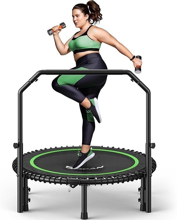 71NluolCU-L._AC_SX569_.jpg BCAN BT2 450/550LBS Mini Rebounder Trampoline for Adults with Bar, Fitness Trampoline with Bungees, Adjustable Handle, Stable & Quiet, Indoor Outdoor, Whole-Body Workout & Relaxation at Home-40IN/48IN - Image 1