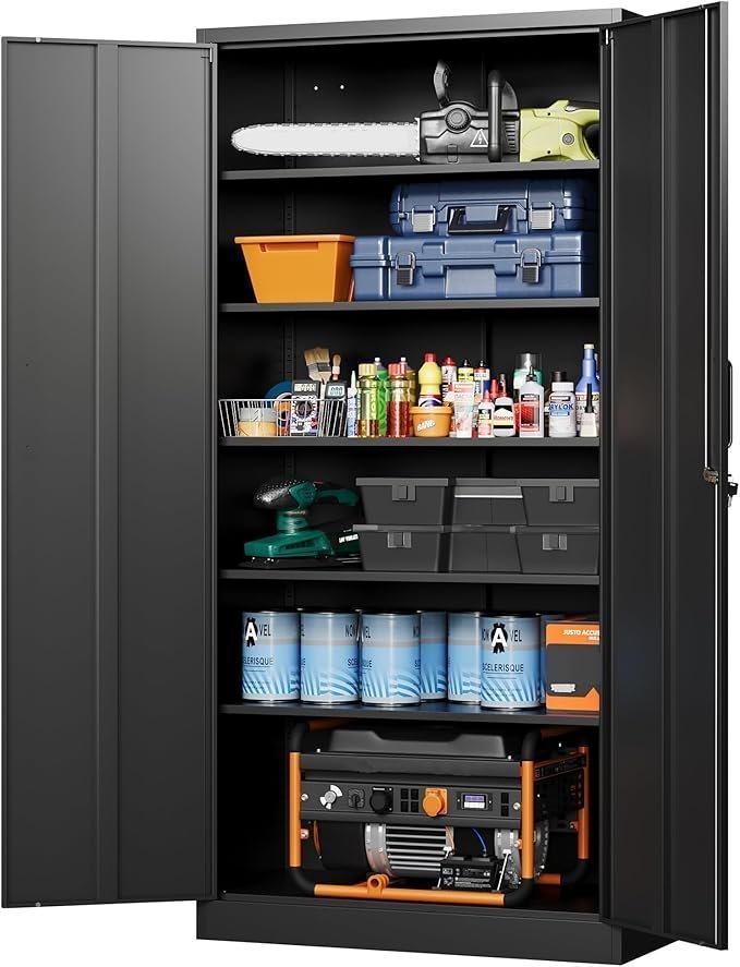 71PAHGzP4EL._AC_SX679_-1.jpg Letaya Metal Garage Storage Cabinets with Lock-72 Tall Tool Organizer Steel Lockers, 5 Adjustable Layers Shelves for Home,Office,Warehouse,Garage,(Black-72“) | with Lock, 72 Tall, Tool Organizer - Image 1