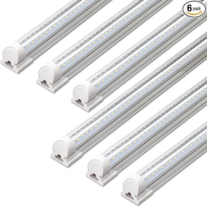 71R9uXBx4xL._AC_SX679_PIbundle-6TopRight00_SH20_.jpg Barrina LED Shop Lights, 40W 5500LM 5000K, 4FT Integrated Fixture, V Shape,T8 Light Tube, Daylight White, Clear Cover, High Output, LED Shop Lights for Garage Warehouse Workshop Basement (Pack of 6) - Image 1