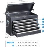 Winado 24″ Portable Metal Tool Box, 5 Drawers Toolbox with Top Storage Tray, Carry Handle, Ball Bearing Runners, Lockable Tool Chest Cabinet for Garage, Warehouse, Repair Shop & Home, Black - Image 2