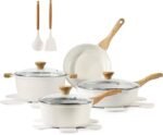 SENSARTE Nonstick Ceramic Cookware Set, 13-Piece Non-toxic Pots and Pans Set, Healthy Kitchen Cooking Set with Stay-Cool Handles, Silicone Tools and Pot Protectors, PFAS Free