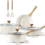 SENSARTE Nonstick Ceramic Cookware Set, 13-Piece Non-toxic Pots and Pans Set, Healthy Kitchen Cooking Set with Stay-Cool Handles, Silicone Tools and Pot Protectors, PFAS Free