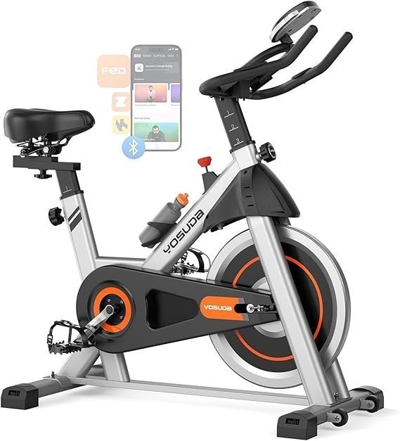 71VufNdqM7L._AC_SX569_.jpg YOSUDA Exercise Bike, Brake Pad Stationary Bike for Home with Exclusive App, Magnetic Indoor Cycling Bike with 300 lb Weight Capacity, Low Noise, Tablet Holder and Fitness Courses for Weight Loss - Image 1