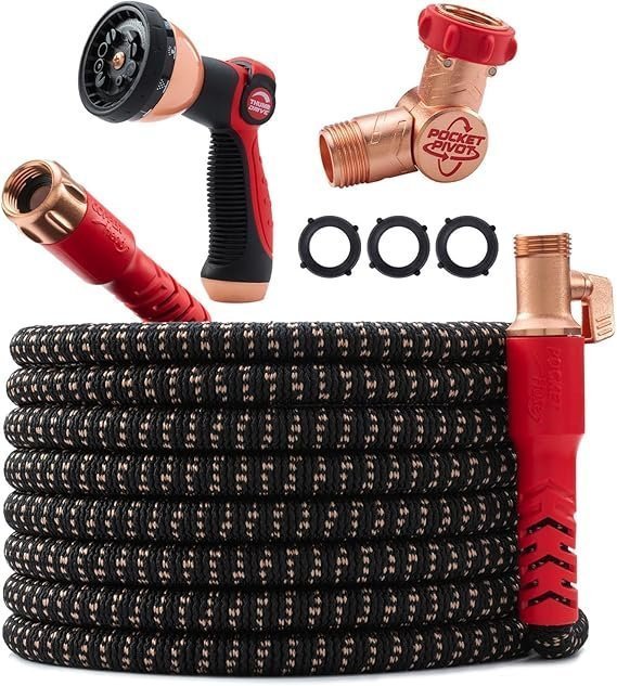 71gW2bfNL._AC_SX569_.jpg Pocket Hose 100 FT Copper Head Expandable Garden Hose with Pocket Pivot, No Tangles, AS SEEN ON TV, 360° Swivel, Tri-Tex Tubing, Force Field Jacket, Lead-Free, No-Kink, Anti-Burst w/APT - Image 1