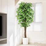 7ft Large Ficus Artificial Trees with Natural Curved Trunks, 84″ Tall Lush Faux Tree for Home Decor Indoor, Green Lifelike Fake Ficus Tree Artificial Plants in Pot（Set of 2） - Image 4