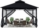 ABCCANOPY Gazebos for Patios 10×12 – Outdoor Steel Frame Gazebo with Mosquito Netting for Lawn Backyard Garden Deck (Black)