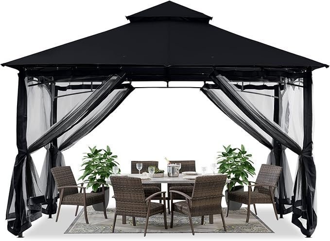 71sLZz42AkL._AC_SX679_-1.jpg ABCCANOPY Gazebos for Patios 10×12 – Outdoor Steel Frame Gazebo with Mosquito Netting for Lawn Backyard Garden Deck (Black) - Image 1