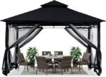 ABCCANOPY Gazebos for Patios 10×12 – Outdoor Steel Frame Gazebo with Mosquito Netting for Lawn Backyard Garden Deck (Black)