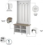 Bush Home Salinas Hall Tree with Shoe Storage Bench in Shiplap Gray and Pure White, Multi-Purpose Home Organizer, Entryway Solution with Seating and Hooks - Image 2