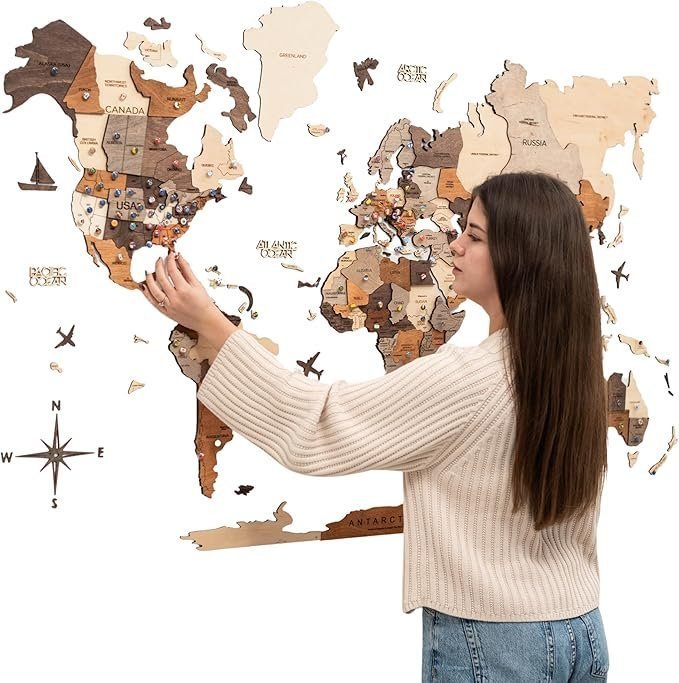 81bWYS-fnaL._AC_SX679_-1.jpg Enjoy The Wood 3D Wooden World Map Wall Art – Large Travel Map with Pins for Art Decor – Decorative Map of the World for Home, Office – Travel Wall Art Housewarming Gift Idea (Multicolor, M, Unframed) - Image 1