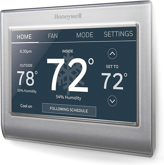 81hUVLEKqvL._AC_SX679_.jpg Honeywell Home RTH9585WF1004 Wi-Fi Smart Color Thermostat, 7 Day Programmable, Touch Screen, Energy Star, Alexa Ready, Gray - Image 1