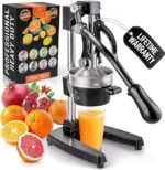 Zulay Kitchen Cast Iron Juicer – Easy-to-Clean Heavy-Duty Manual Juicer, Professional Citrus Juicer – Stainless Steel Lemon Squeezer – Manual Citrus Press & Orange Squeezer – Orange Juicer (Black)