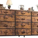Romorgniz 55″ Dresser for Bedroom with 12 Fabric Drawers, Entertainment Center for 60 inch TV Dressers & Chests of Drawers Large Organizer, Living Room, Metal Frame, Wood Top, Rustic Brown