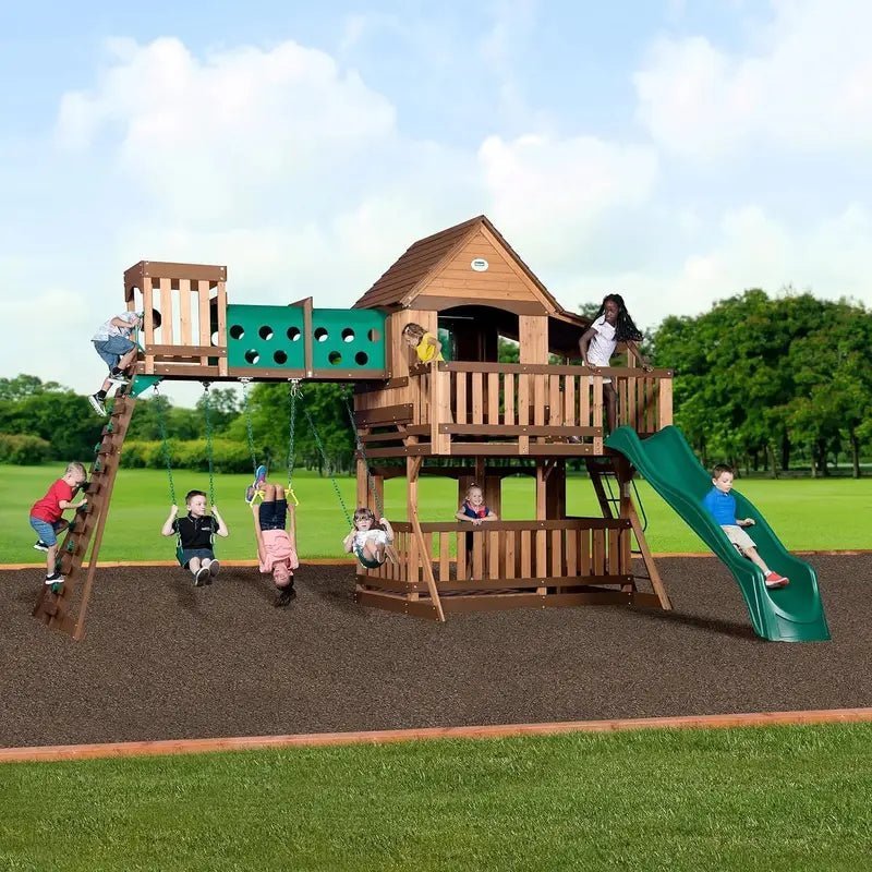 91Qyw6DmxqL._AC_SL1500_0ee1c549-1a52-4d56-b941-4febdd6cc977.jpg Backyard Discovery Woodridge Elite Cedar Swing Set/Playset - Image 1
