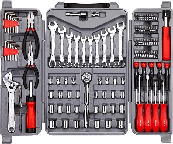 91aGvsoG1L._AC_SX569_-1.jpg CARTMAN 205 Piece Ratchet Wrench Tool Set 1/4″ & 3/8″ & 1/2″ Drive with SAE/Metric Sockets Kit in Plastic Toolbox - Image 1