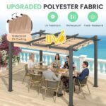 10′ X 12′ Outdoor Pergola With Retractable Canopy, Heavy-Duty Metal Frame And Adjustable Patio Shade Roof