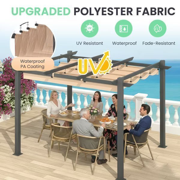 GUEST_a723261f-13c5-4ccc-83b5-88320327a5df.jpg 10′ X 12′ Outdoor Pergola With Retractable Canopy, Heavy-Duty Metal Frame And Adjustable Patio Shade Roof - Image 1
