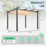10′ X 12′ Outdoor Pergola With Retractable Canopy, Heavy-Duty Metal Frame And Adjustable Patio Shade Roof - Image 2