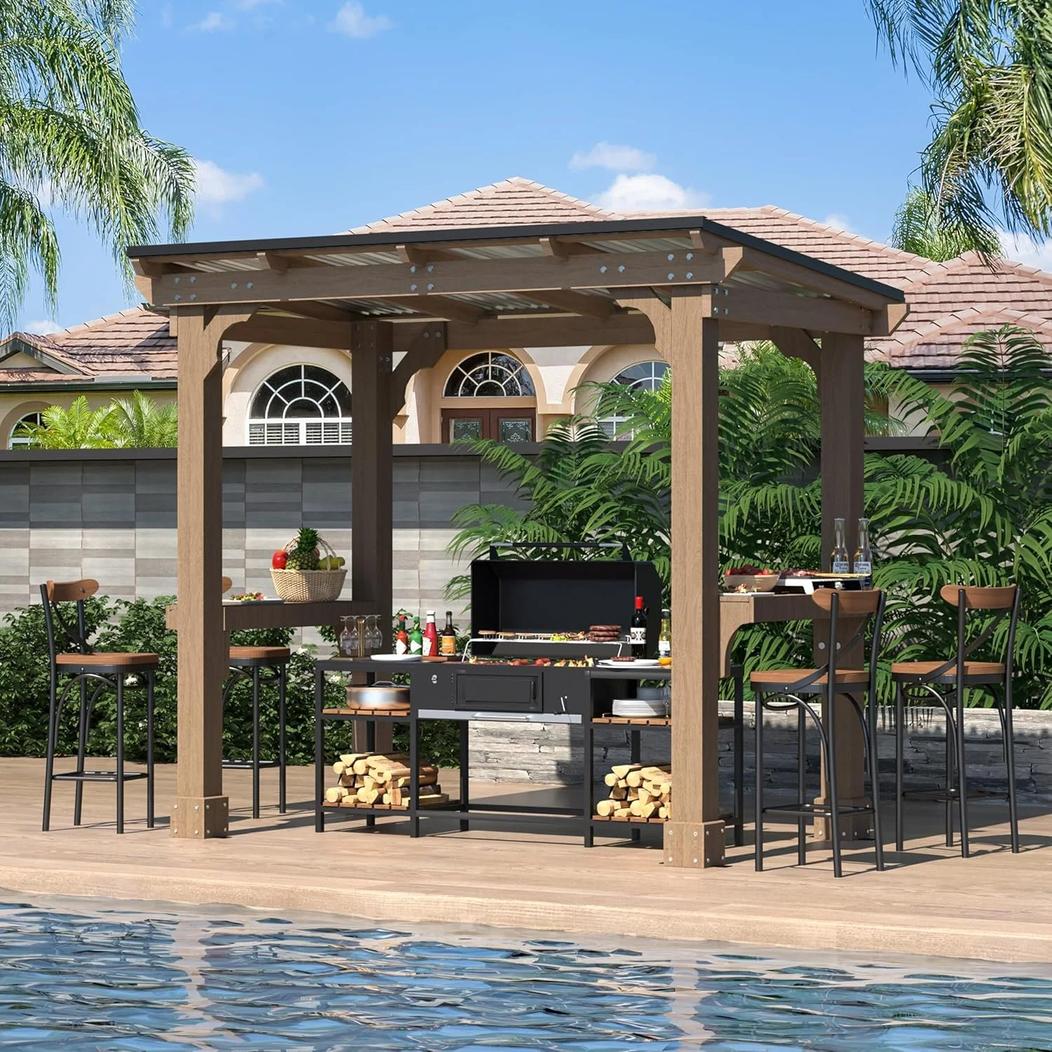 c1-10-1-1.webp Veikous D Wooden Grills Gazebo Outdoor with Steel Roof - Image 1