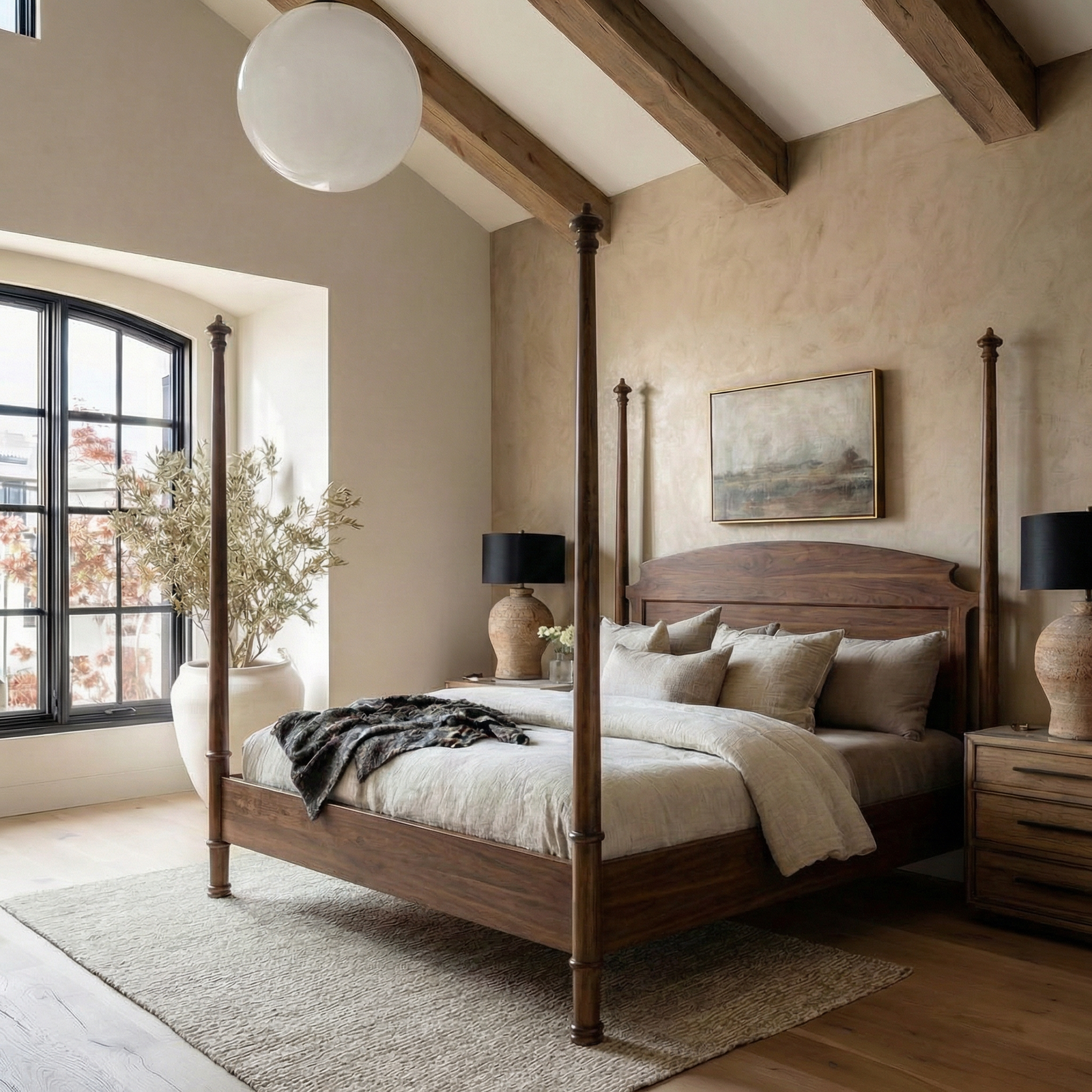classic-wooden-canopy-bed-with-turned-posts-and-curved-headboard-for-bedroom-2.png Contemporary Bed Frame - Image 1