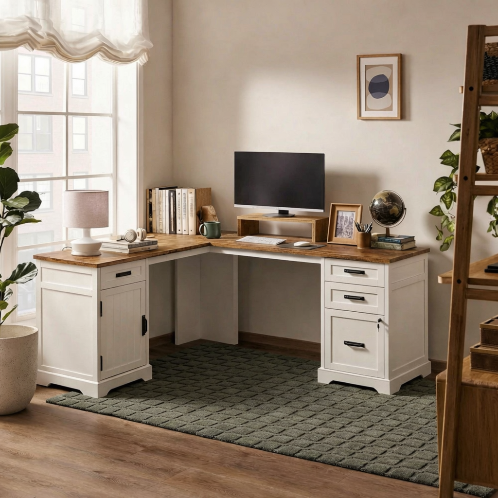 farmhouse-wooden-l-shaped-office-desk-with-storage-cabinets-and-corner-workspace-for-home-office-3.png Contemporary Writing Desk - Image 1
