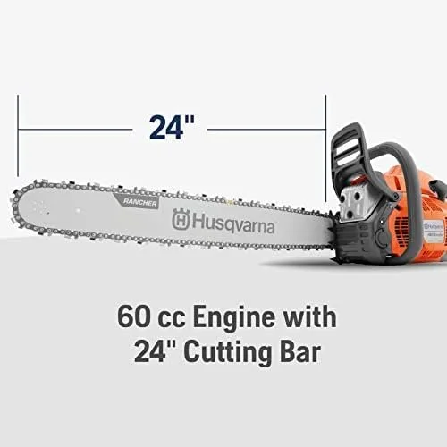 huq1-2-1.webp Husqvarna 460 Rancher Gas Powered Chainsaw, 60.3-cc 3.6-HP, 2-Cycle X-Torq Engine, 24 Inch Chainsaw with Automatic Adjustable Oil Pump, For Wood Cutting, Tree Trimming and Land Clearings - Image 1