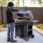 5 Burner Gas Grill Cabinet with Side Burner and 12″ Griddle Black Gray - Image 2