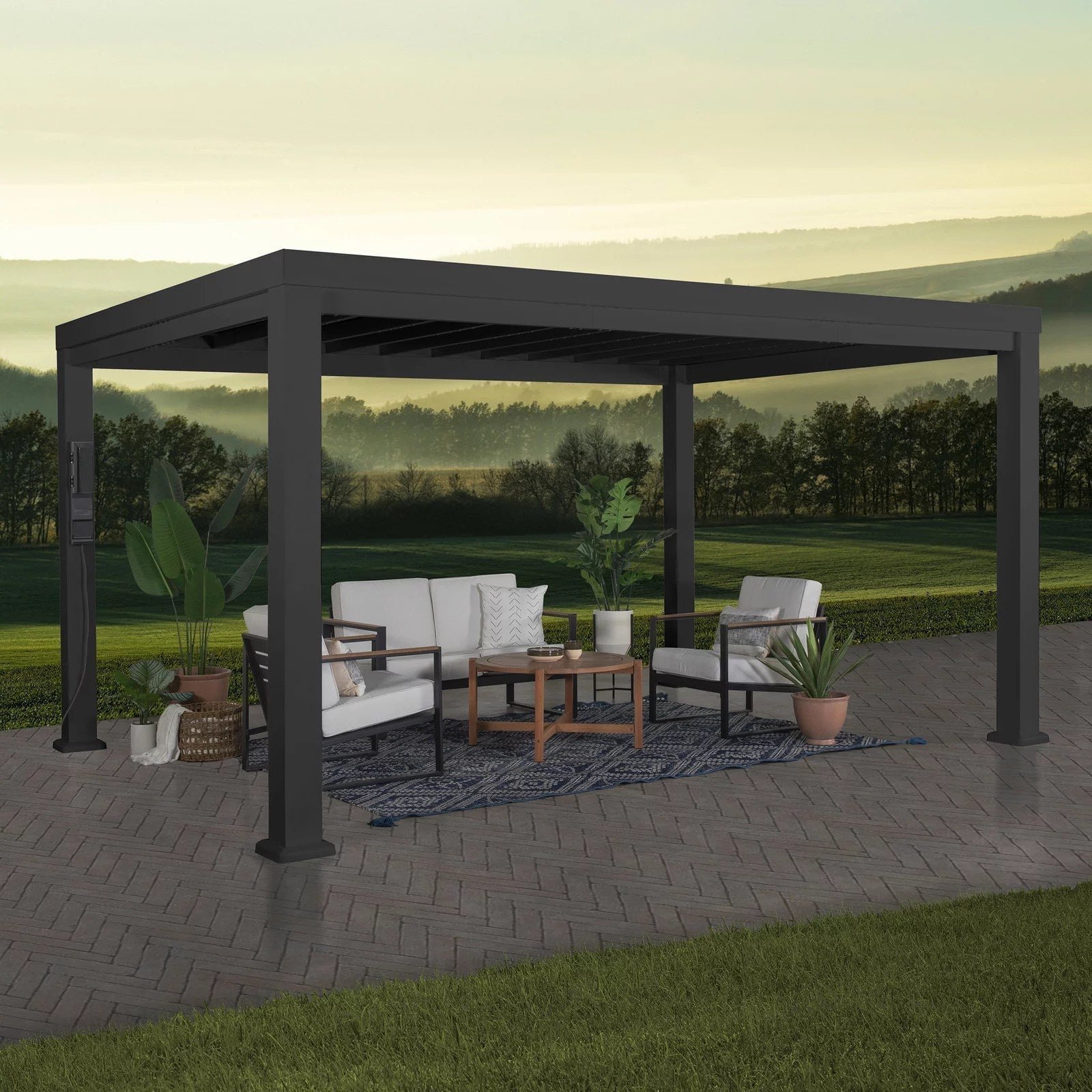 img-215.jpg 14×12 Trenton Modern Steel Pergola With Sail Shade Soft Canopy - Image 1