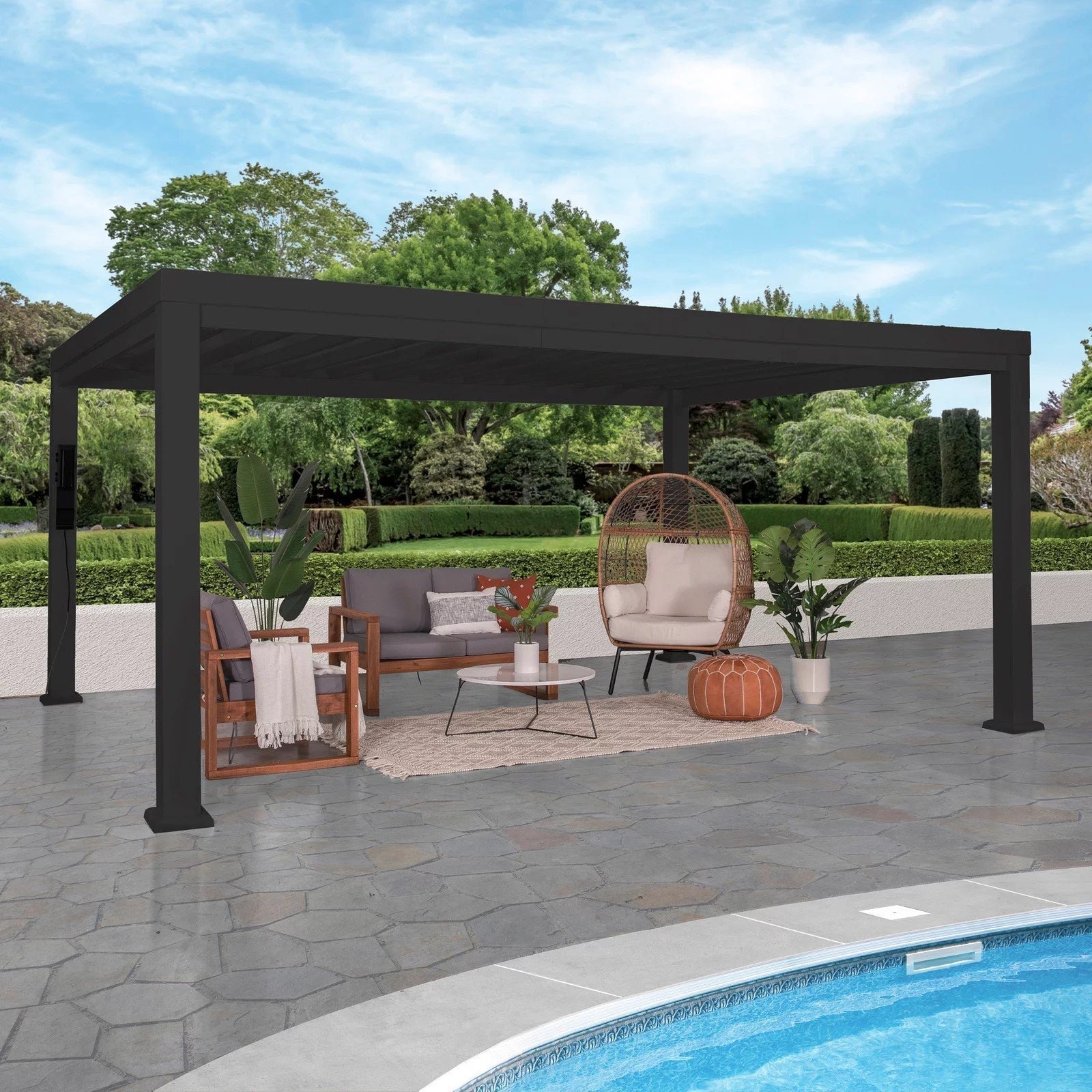 img-256.jpg 16×12 Trenton Modern Steel Pergola With Sail Shade Soft Canopy - Image 1