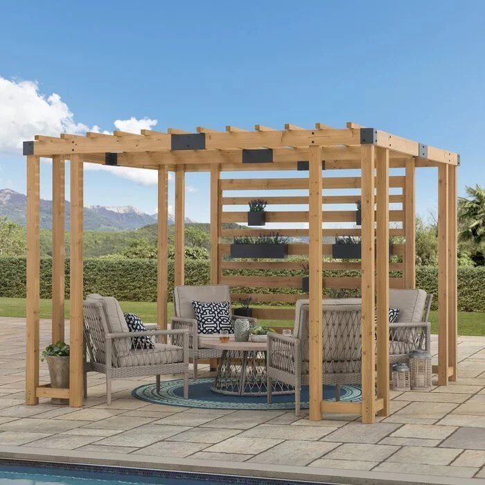 img-2799.jpg SummerCove 10.5 ft. x 10 ft. Cedar Wood Pergola with Adjustable Hanging Planters - Image 1