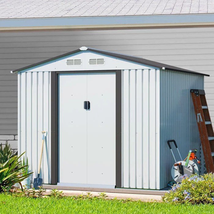 img-504.jpg 8’ X 8’ Outdoor Gable Steel Storage Shed White & gray - Image 1