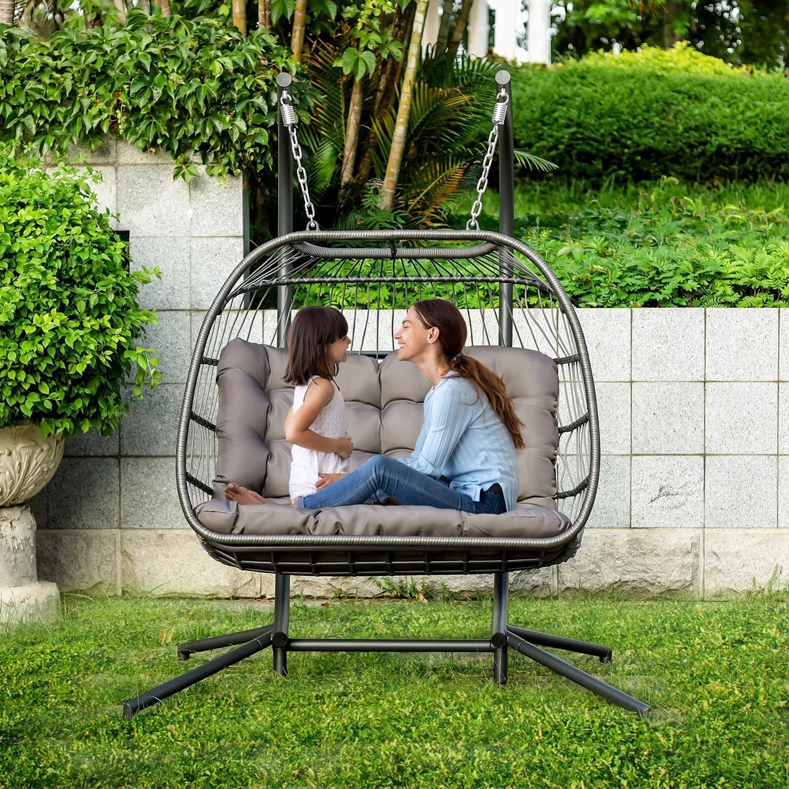 img-998.jpg Brafab Luxury X-Large Double Egg Swing Chair 2 Person Hanging Chair Hand Made Rattan Wicker Hammock Chair - Image 1
