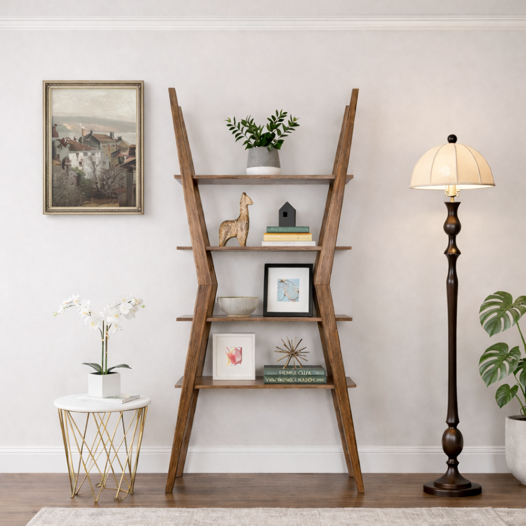 mid-century-natural-wood-bookcase-with-open-tier-storage-for-living-room-1.png Bookcase with Storage Compartments - Image 1