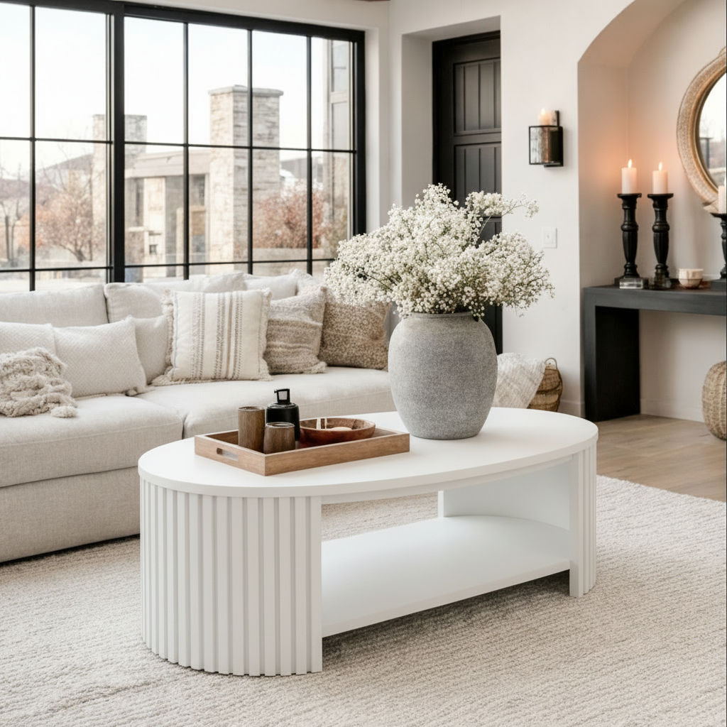 mid-century-natural-wood-oval-coffee-table-with-fluted-base-and-open-shelf-for-living-room-4.png Minimalist Coffee Table - Image 1