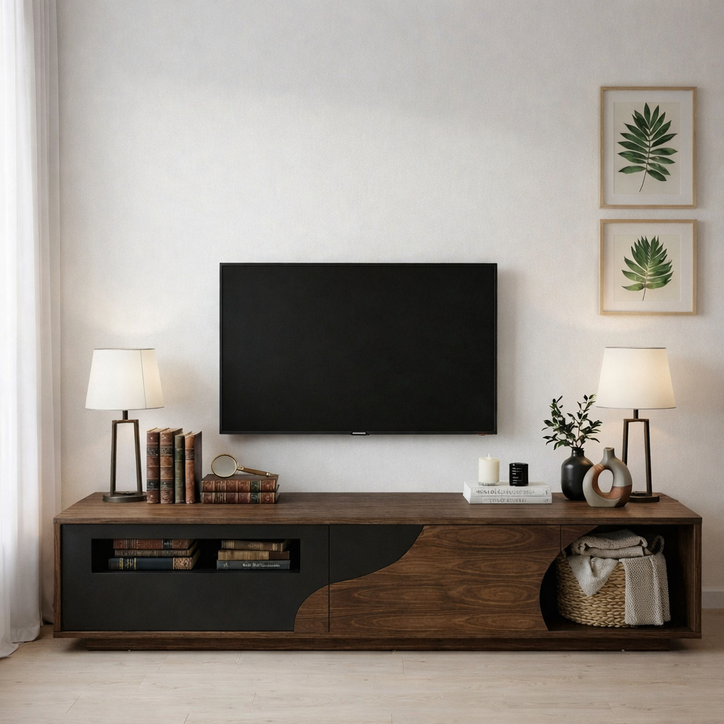 modern-natural-wood-tv-stand-with-curved-panel-front-and-open-storage-for-living-room-1.png Compact TV Stand - Image 1