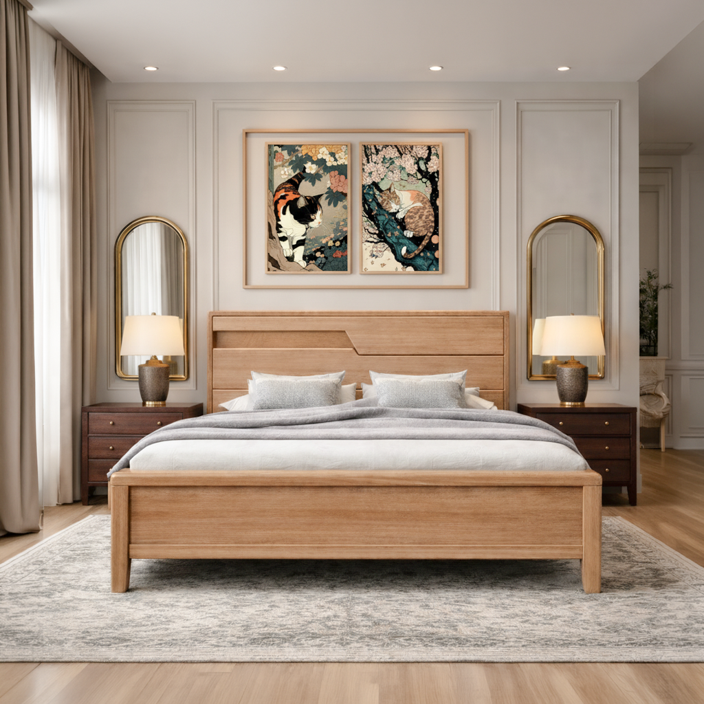 modern-wooden-bed-frame-with-headboard-storage-shelf-and-low-profile-design-for-bedroom-1.png Storage Bed Frame - Image 1