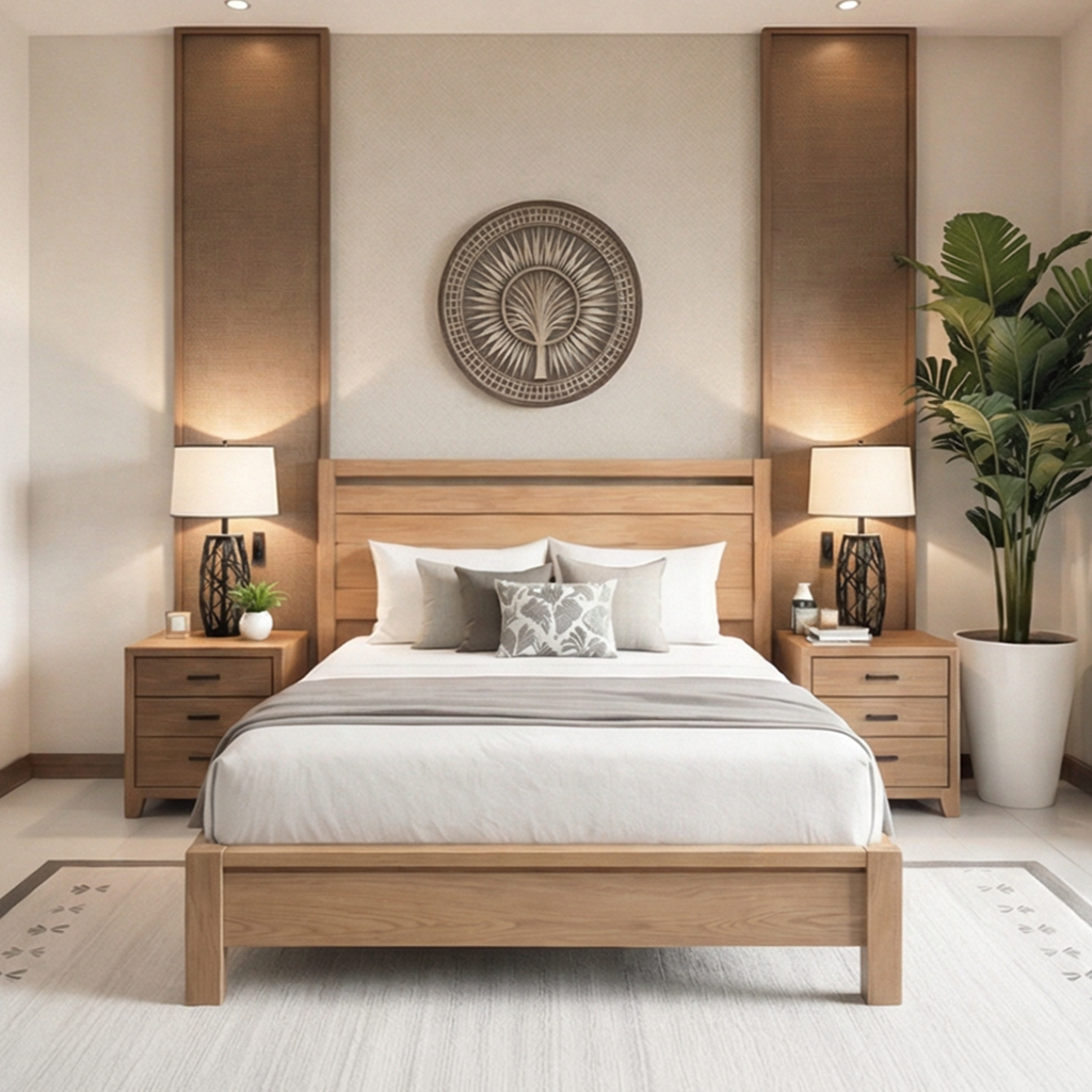 modern-wooden-bed-frame-with-panel-headboard-and-sturdy-platform-base-for-bedroom-2.png Modern Bed Frame - Image 1