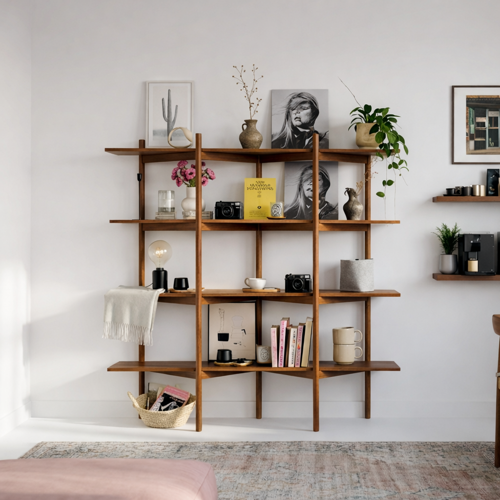 modern-wooden-open-bookshelf-with-asymmetrical-shelves-for-office-1.png Modern Bookcase Storage Unit - Image 1