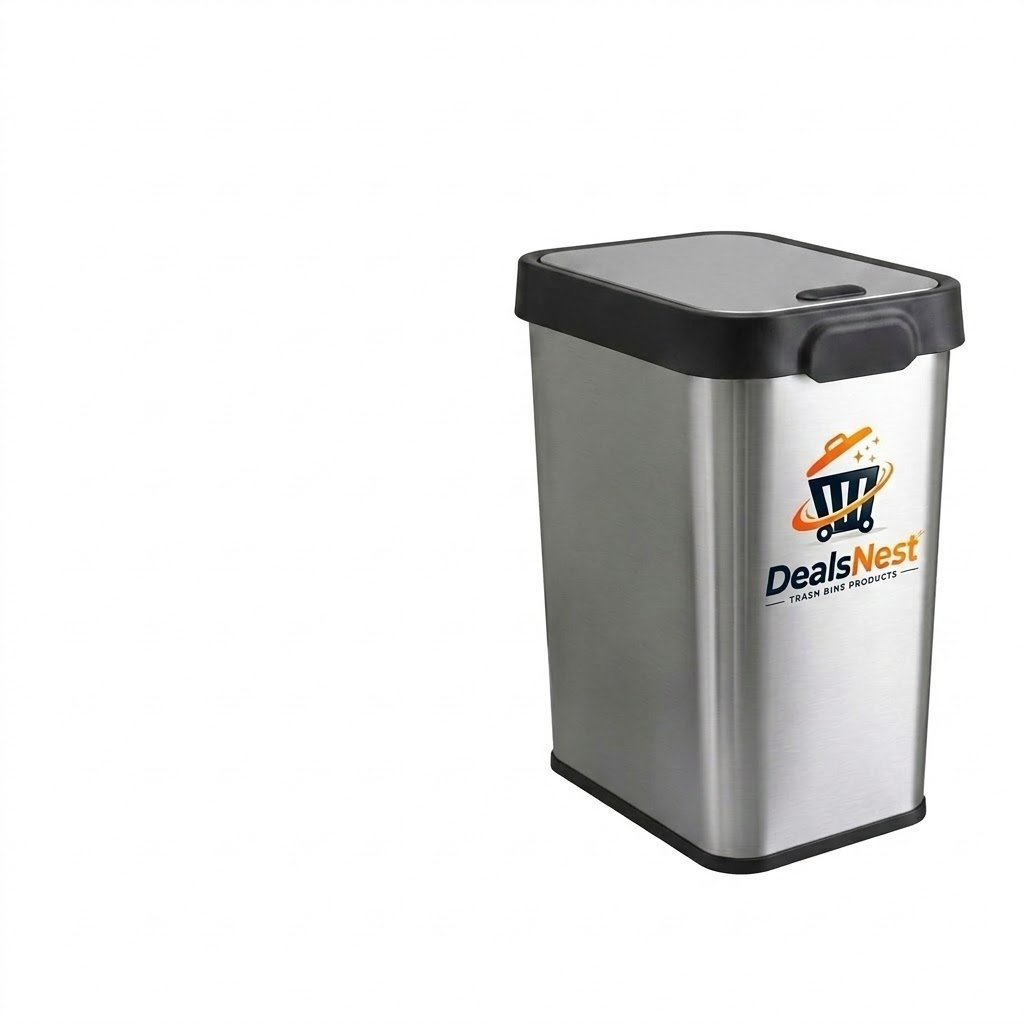 p3-1.jpg DealsNest Stainless Steel Waste Basket with Black Lid Frame and Push Button - Image 1