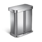simplehuman Dual-Compartment Rectangular Stainless-Steel Step Trash Can with Liner Pocket